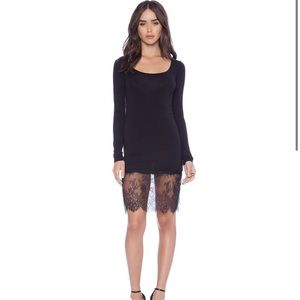 BCBG Livi Black Lace Trimmed Long Sleeve Dress M